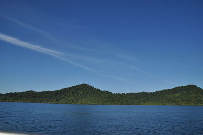 Scenic view of lake against clear blue sky