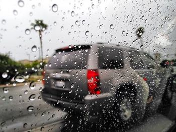 Close-up of rain drops on road