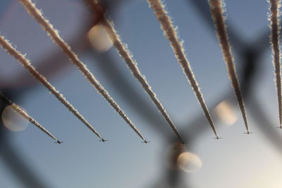 Low angle view of airplane flying against sky