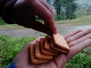 Close-up of hand holding bread