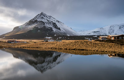 Scenic view of snowcapped mountains against sky