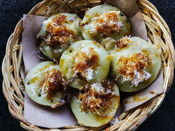 High angle view of breakfast on table