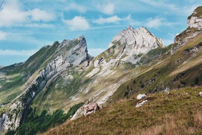 Scenic view of mountains against cloudy sky