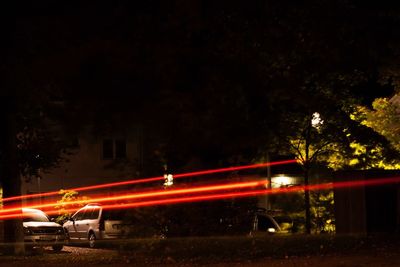 Light trails on road at night
