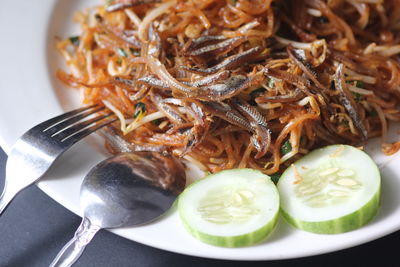 Close-up of noodles in plate