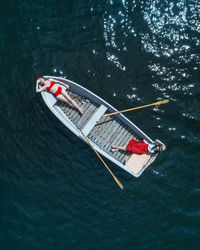 High angle view of boat in lake