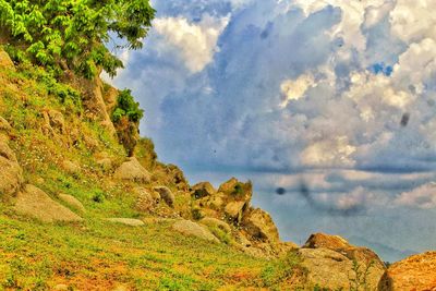 Scenic view of rocks against sky