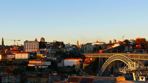 View of cityscape against clear sky