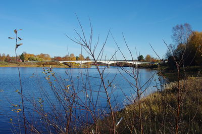 Scenic view of lake against blue sky