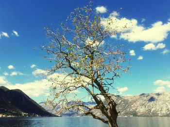 Scenic view of sea and mountains against sky