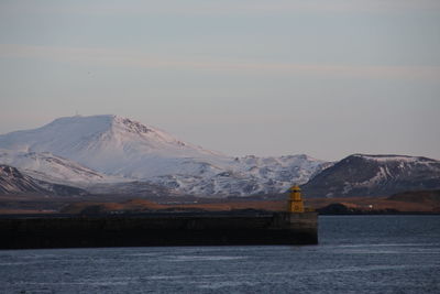 Scenic view of snowcapped mountains against sky