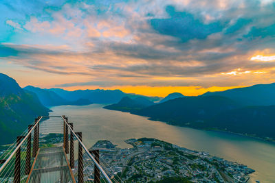 Scenic view of mountains against sky during sunset