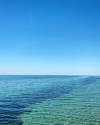 Scenic view of sea against clear blue sky