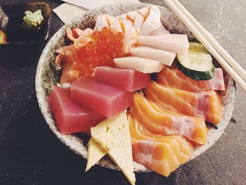 High angle view of sushi on plate