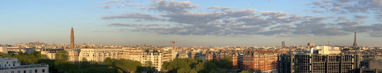 High angle view of buildings against sky