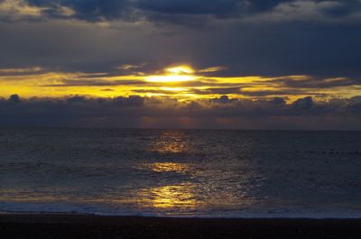 Scenic view of sea against dramatic sky