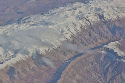 High angle view of snowcapped mountains