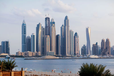 Beautiful view of the skyscrapers in dubai at dawn.