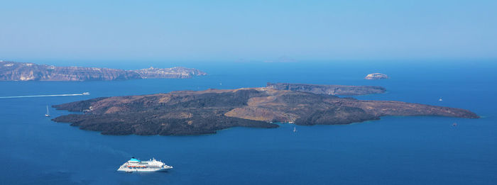 High angle view of sailboat sailing on sea against sky