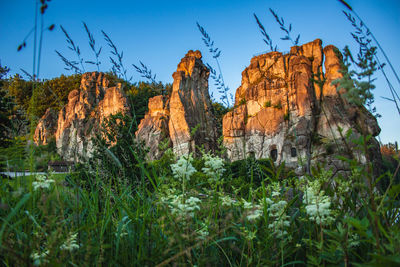 Low angle view of rock formations