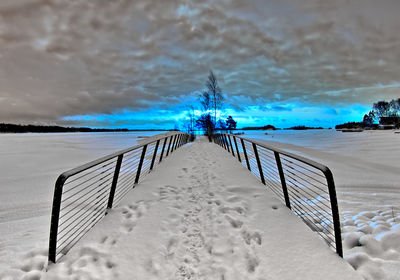 Scenic view of snow covered land against sky