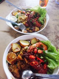 High angle view of meal served in bowl