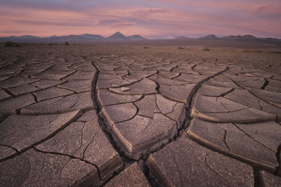 Desert cracks and volcanoes in atacama desert