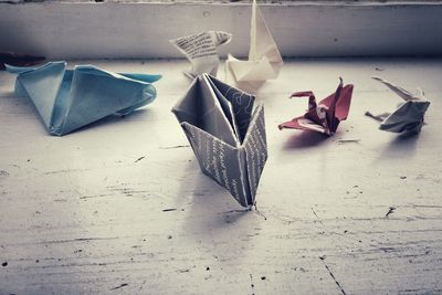 Close-up of origami artwork on table