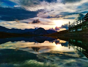 Scenic view of lake against sky during sunset