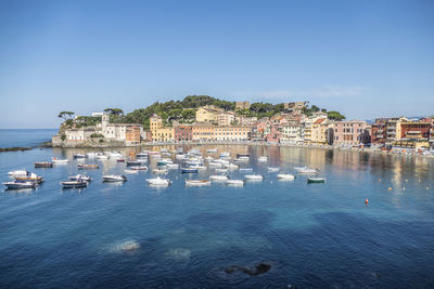 Panoramic aerial view of sestri levante and the gulf of tigullio from the path to punta manara