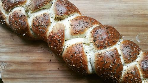 Close-up of fresh bread loaf on table