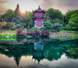 Reflection of building in lake