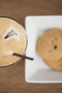 High angle view of drink on table