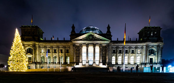 Facade of building at night