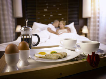 Close-up of breakfast on table