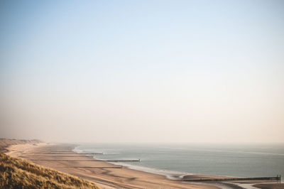 High angle view of zoutelande beach against clear sky