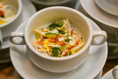 Close-up of soup in bowl on table