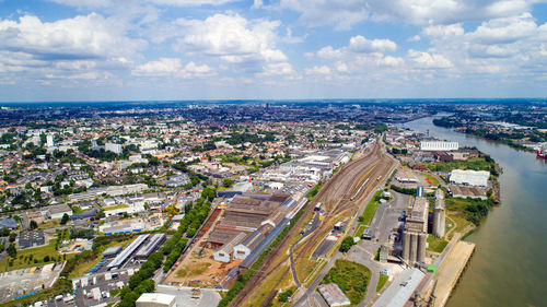 High angle view of cityscape against sky