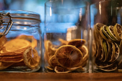 Jars full of dried decorations for the coctails