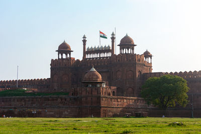 Low angle view of historic building against clear sky