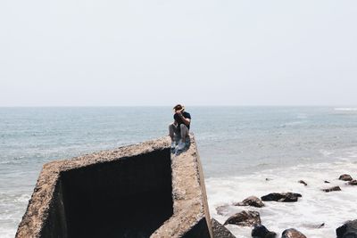 Scenic view of sea against clear sky