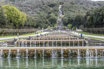 The beautiful garden of the reggia of caserta with many fountains