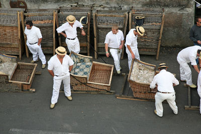 High angle view of people working