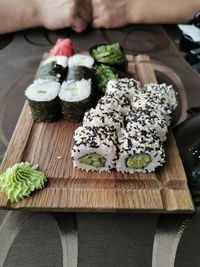 High angle view of food on cutting board