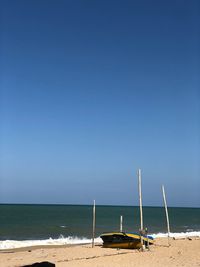 Scenic view of beach against clear sky