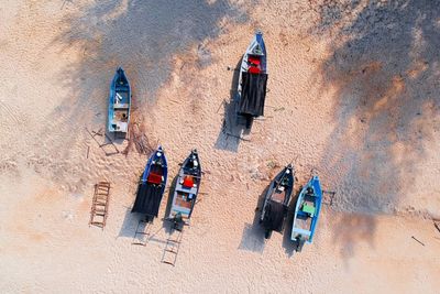 Directly above shot of boats moored on shore