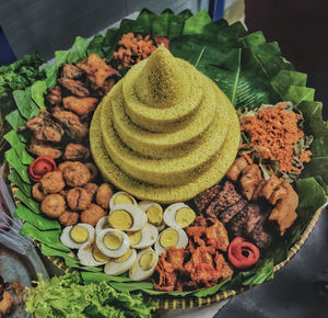 High angle view of dessert in plate on table