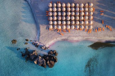 Aerial view of beach during sunset