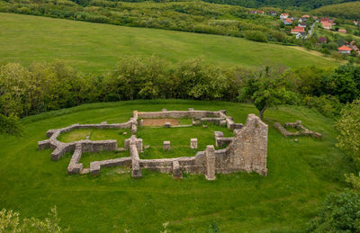 View of old ruin on field