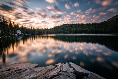 Scenic view of lake against sky during sunset